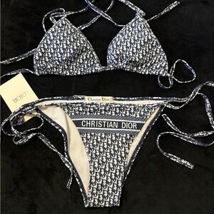 Dior Navy and White Logo Bikini